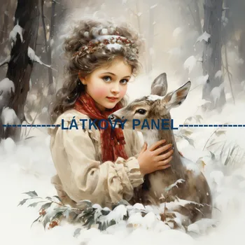 Látkový panel - Holčička s jelínkem - ZIM-154 Velikost: 30x30cm, Materiál: Úplet