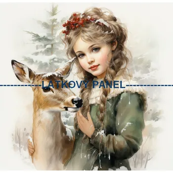 Látkový panel - Holčička s jelínkem - ZIM-160 Velikost: 15x15cm, Materiál: Úplet