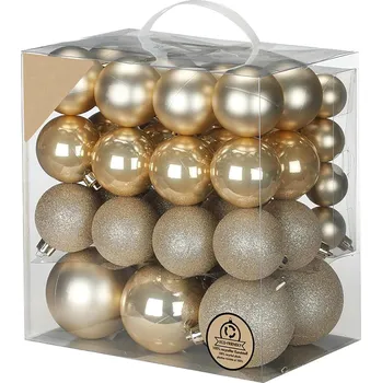 Vánoční dekorace Laalu.cz Sada 54 ks ozdob: Ozdoby kulaté champagne mix 4-8 cm