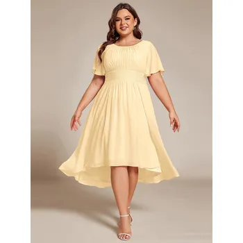 Dámské šaty Svatební šaty pro hosty midi s volánkovým rukávem Barva: Žlutá, Velikost: 9XL