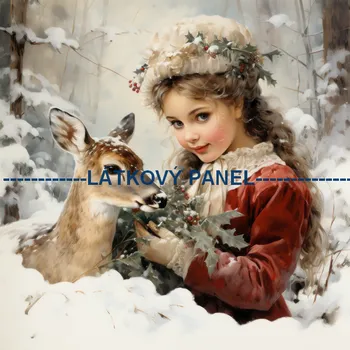 Látkový panel - Holčička s jelínkem - ZIM-156 Velikost: 30x30cm, Materiál: Úplet
