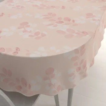ubrus Bavlněný oválný ubrus Sandra SA-682 Eukalyptové listy na pastelově růžovém 60x100 cm