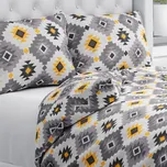 Bavlněné ložní povlečení Sandra SA-520 Žluto-šedý aztécký vzor Jednolůžko 140x200 a 70x90 cm