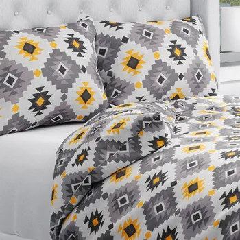 Povlečení Bavlněné ložní povlečení Sandra SA-520 Žluto-šedý aztécký vzor Jednolůžko 140x200 a 70x90 cm