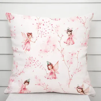 Povlak na dekorativní polštářek Dětský bavlněný povlak na polštář Sandra SA-684 Růžové víly na bílém 50 x 60 cm