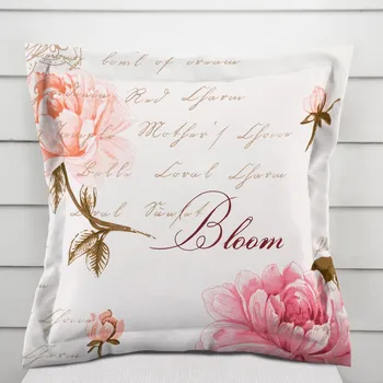 Povlak na polštářek Bavlněný povlak na polštář s lemem Sandra SA-683 Růžové pivoňky s motýly na bílém 50 x 60 cm