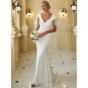 Dámské šaty Elegantní svatební šaty s hlubokým výstřihem Barva: Bílá, Velikost: 8XL