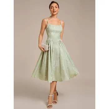 Dámské šaty svatební šaty na ramínka s čtvercovým výstřihem Barva: Světle zelená, Velikost: L