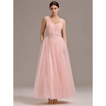 Dámské šaty šaty pro družičky s výstřihem do V a áčkovým střihem Barva: Růžová, Velikost: M