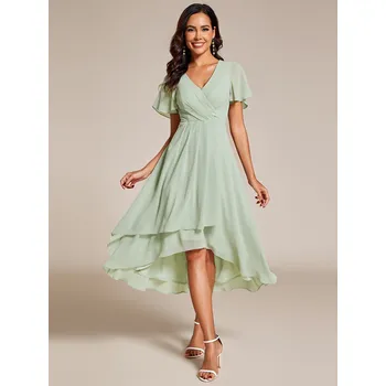 Dámské šaty Midi šifonové svatební šaty s volánovým rukávem Barva: Mátová, Velikost: 10XL