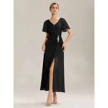 Dámské šaty Maxi šaty s krátkým rukávem, volánky, hlubokým výstřihem do V Barva: Černá, Velikost: M