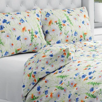 Povlečení Bavlněné ložní povlečení Sandra SA-601 Kopretiny a zvonky na bílém Jednolůžko 140x200 a 70x90 cm