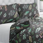 Bavlněné ložní povlečení Sandra SA-556 Větvičky s lístky na černém Jednolůžko 140x200 a 70x90 cm