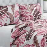 Bavlněné ložní povlečení Sandra SA-227 Hnědé a starorůžové tropické listy na bílém Prodloužené 140x220 a 70x90 cm