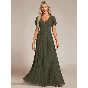 Dámské šaty Třpytivé večerní šaty ze síťoviny s výstřihem do V Barva: Olivová, Velikost: 6XL