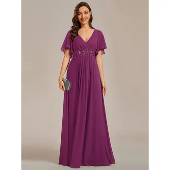 Dámské šaty Skladané šaty pre družičky s výstrihom do V Barva: Fuchsiová, Velikost: 6XL