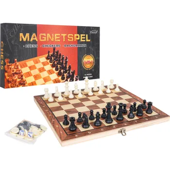 Šachy RKToys Dřevěná sada her 3v1 – šachy, dáma, backgammon