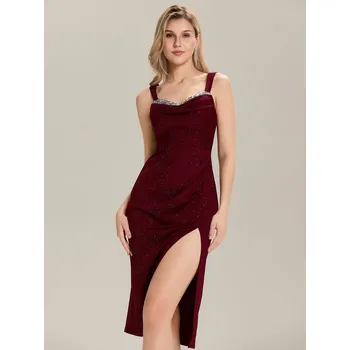 Dámské šaty midi společenské šaty s odhalenými rameny, přiléhavé Barva: Bordová, Velikost: 3XL