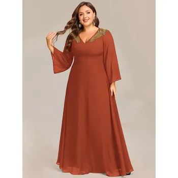 Dámské šaty Večerní flitrované šaty s výšivkou Barva: Oranžová, Velikost: 2XL