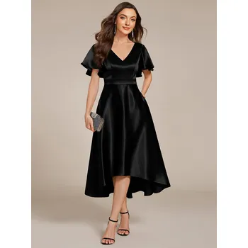Dámské oblečení Asymetrické saténové svatební šaty pro hosty Barva: Černá, Velikost: M
