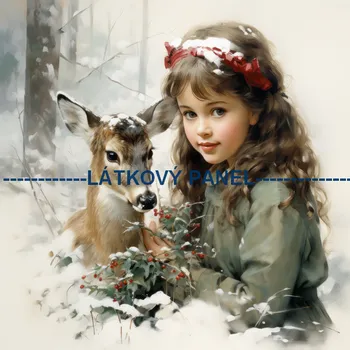 Látkový panel - Holčička s jelínkem - ZIM-161 Velikost: 20x20cm, Materiál: Kočárkovina