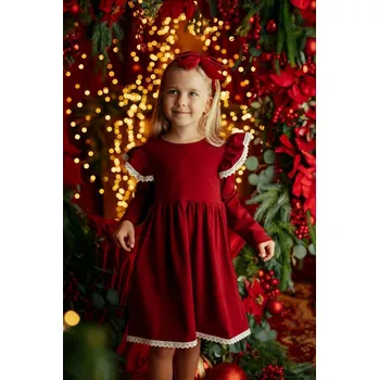 Dívčí šaty Dívčí šaty tmavě červenou barvu s nádechem do vínové Lily Grey s krajkou 122 / 7 let