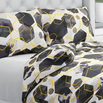 Povlečení Bavlněné ložní povlečení Sandra SA-568 Šedo-modrofialové mramorové hexagony na bílém Jednolůžko 140x200 a 70x90 cm