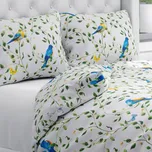 Bavlněné ložní povlečení Sandra SA-501 Modří ptáčci a větvičky na bílém Jednolůžko 140x200 a 70x90 cm