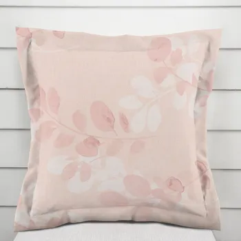 Povlak na dekorativní polštářek Bavlněný povlak na polštář s lemem Sandra SA-682 Eukalyptové listy na pastelově růžovém 30 x 50 cm