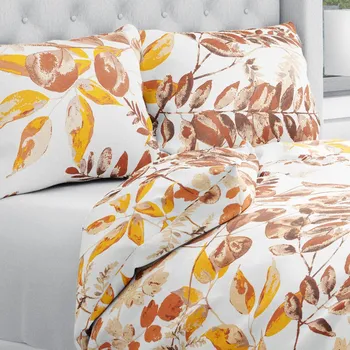 Povlečení Bavlněné ložní povlečení Sandra SA-530 Hnědý eukalyptus na bílém Jednolůžko 140x200 a 70x90 cm