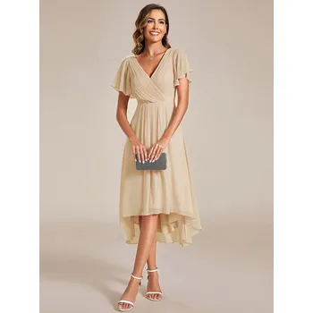 Dámské šaty Svatební šaty pro hosty z plisovaného šifonu Barva: Zlatá, Velikost: 9XL