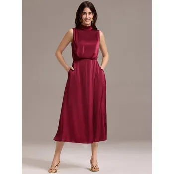 Dámské šaty Saténové večerní šaty midi se stojáčkem Barva: Bordová, Velikost: XL