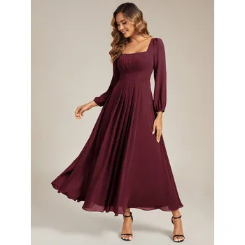 Dámské šaty Maxi šaty s dlouhým rukávem a hranatým výstřihem Barva: Bordová, Velikost: 8XL