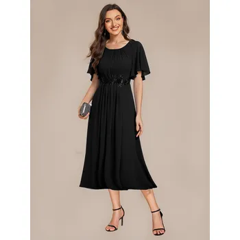 Dámské šaty midi šaty s krátkým rukávem, volánky a květinovými aplikacemi Barva: Černá, Velikost: 5XL