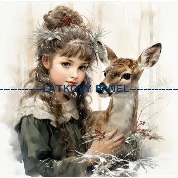 Látkový panel - Holčička s jelínkem - ZIM-155 Velikost: 15x15cm, Materiál: Kočárkovina