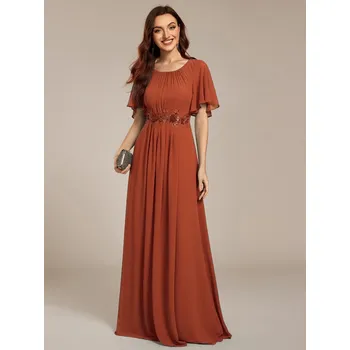 Dámské šaty Plisované večerní šaty s krátkými rukávy Barva: Oranžová, Velikost: 8XL