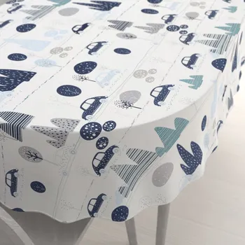 ubrus Dětský bavlněný oválný ubrus Sandra SA-685 Modrá auta mezi stromy na bílém 50x100 cm
