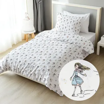 Povlečení Dětské bavlněné ložní povlečení Sandra SA-261 Krasobruslařky na krémovém Jednolůžko 140x200 a 70x90 cm