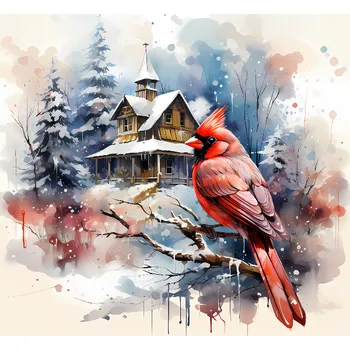 Látkový panel - Red Kardinál - ZIM-167 Velikost: 30x30cm, Materiál: Mikroplyš