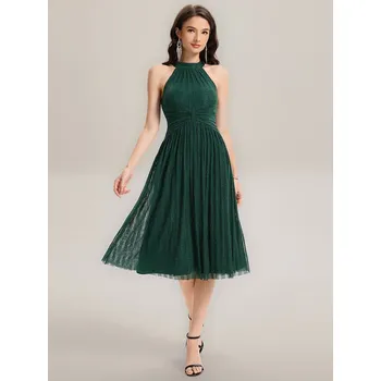 Dámské šaty večerní šaty s výstřihem do V bez rukávů Barva: Tmavě Zelená, Velikost: 5XL