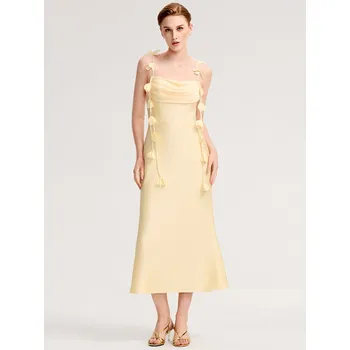 Dámské šaty Midi šaty bez ramínek s rybím ocasem Barva: Žlutá, Velikost: XS