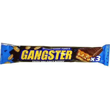 Gangster karamelová tyčinka 100 g (3 ks v balení) (Karamelová tyčinka s nugátem a arašídy s cukrářskou polevou Gangster 100 g)