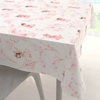 ubrus Dětský bavlněný čtvercový ubrus Sandra SA-684 Růžové víly na bílém 90x90 cm