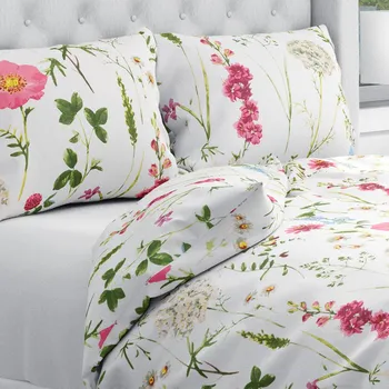 Povlečení Bavlněné ložní povlečení Sandra SA-667 Velké luční kvítí na bílém Jednolůžko 140x200 a 70x90 cm