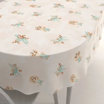 ubrus Dětský bavlněný oválný ubrus Sandra SA-686 Lvíčata s letadýlky na světle béžovém 80x120 cm