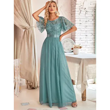 Dámské šaty Maxi šaty s krajkovým topem a flitry Barva: Tyrkysová, Velikost: XS