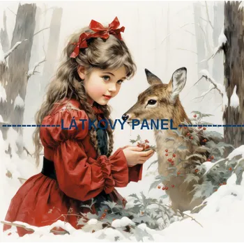 Látkový panel - Holčička s jelínkem - ZIM-163 Velikost: 60x60cm, Materiál: Úplet
