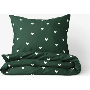 Povlečení Vánoční bavlněné povlečení - Srdíčka na tmavě zeleném 140 x 220 a 70 x 90 cm