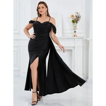 Dámské šaty Večerní šaty s krátkým rukávem, výstřihem do srdce, rybí ocas Barva: Černá, Velikost: 4XL