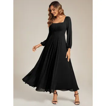 Dámské šaty Maxi šaty s dlouhým rukávem a hranatým výstřihem Barva: Černá, Velikost: 9XL